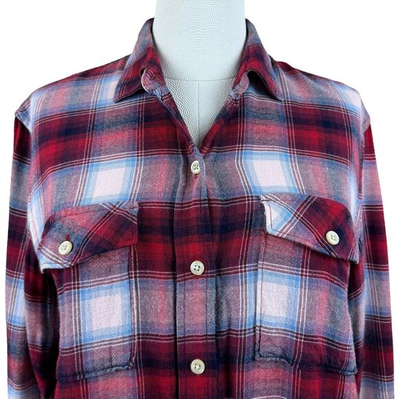 Women Gap + Pendleton Red White Plaid Boyfriend Casual Western Button Up Shirt S - Picture 2 of 10